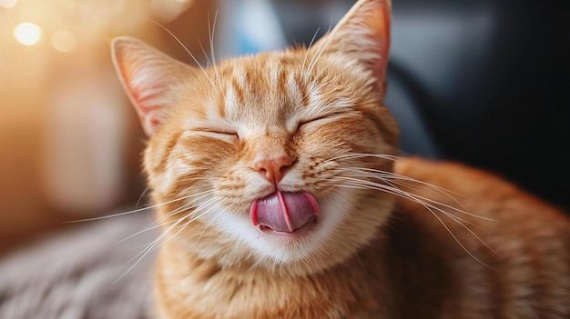 Title Hilarious Cat Portrait Capturing a Charming Derpy Expression with Playful Tongue an