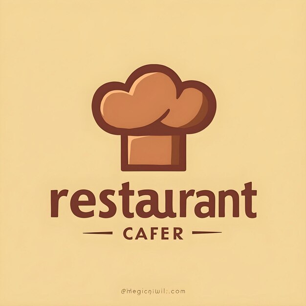 Photo title minimalist restaurant cafe logo with chef hat icon on beige background