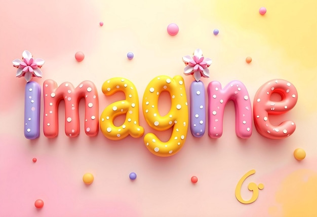 Photo title playful imagine design with colorful balloon letters and polka dots