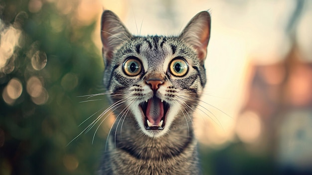 Title A startled cat with wide eyes and an open mouth expressing disbelief in a surprisin