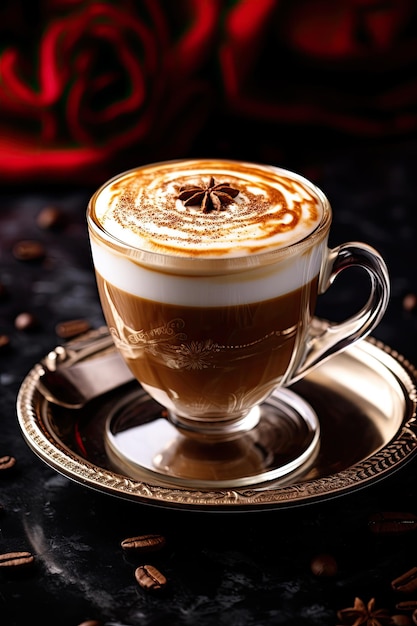 Titulo hot coffee in mug on rustic wooden table and back light background