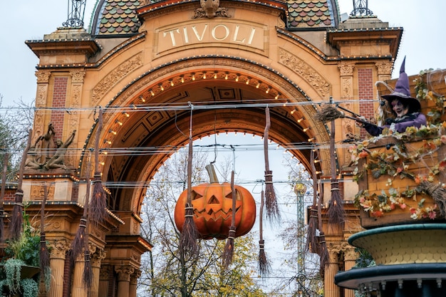 Tivoli park with decorations for the holiday Halloween