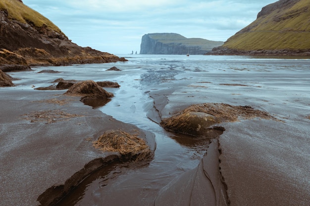 Tjornuvik beach on Streymoy island Faroe Islands Denmark Landscape photography Retro film scan colors