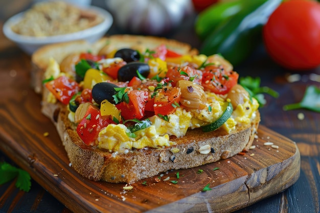 Photo toast for breakfast sandwich with vegetables healthy eating for you and your family