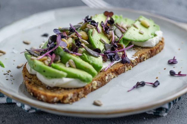 Toast with avocado on plate