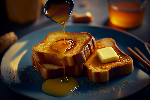 Toast with butter and honeygenerative ai