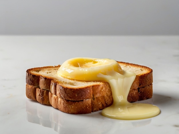 Photo a toast with butter on it and a yellow egg on the top