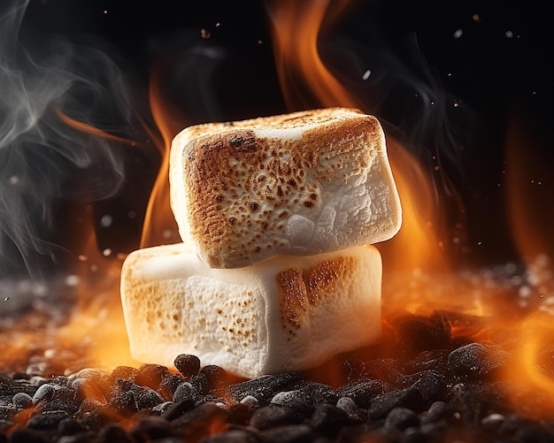 Toasted Marshmallo with Fire Background