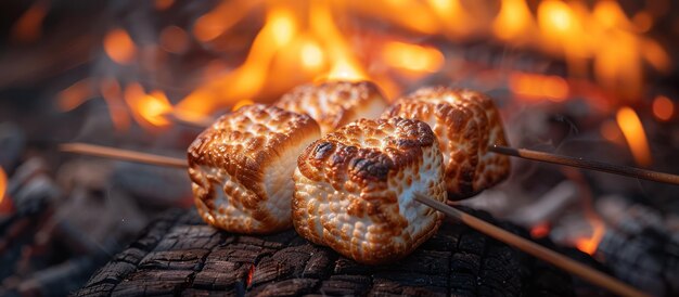 Photo toasted marshmallows over a campfire