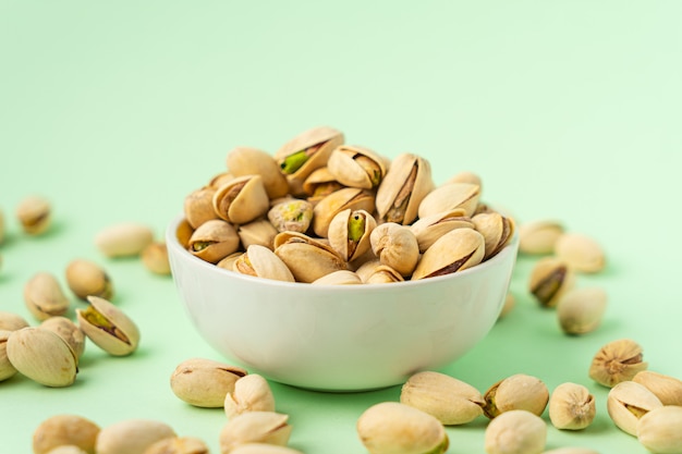 Toasted pistachios in a bowl