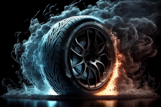 Toasted tire on a black background