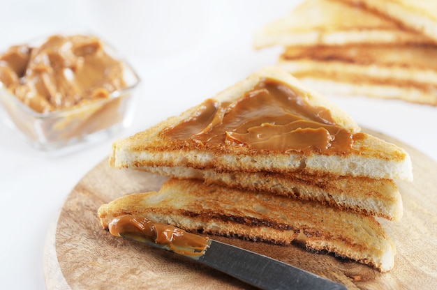 Toasted toast with boiled condensed milk, jam