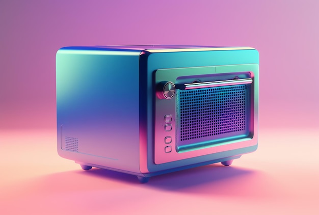 A toaster oven with a blue and purple background.