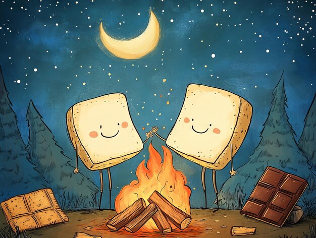 Photo toasting marshmallows over campfire