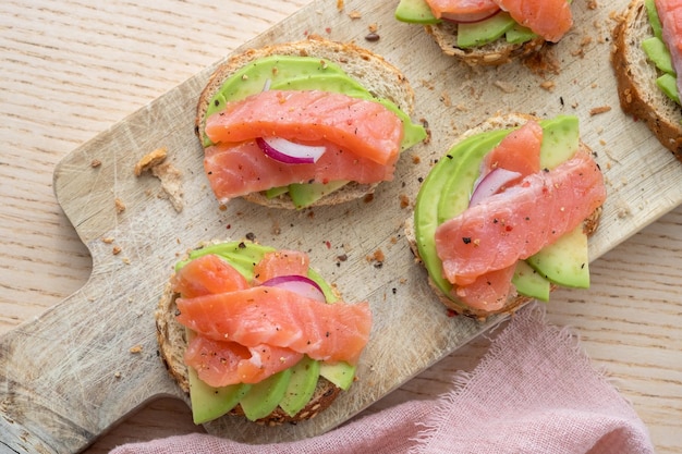 Toasts with avocado and smoked salmon