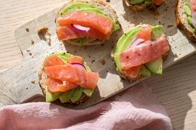 Toasts with avocado and smoked salmon