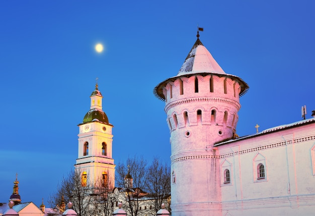 Tobolsk Kremlin at dawn The tower of the Guest Yard a tall bell tower