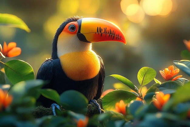 A Toco Toucan gr is sawering in the Brazil beautiful background