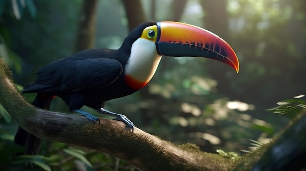 Toco toucan in the reserve of exotic tropical birds Toucan on the branch in tropical forest