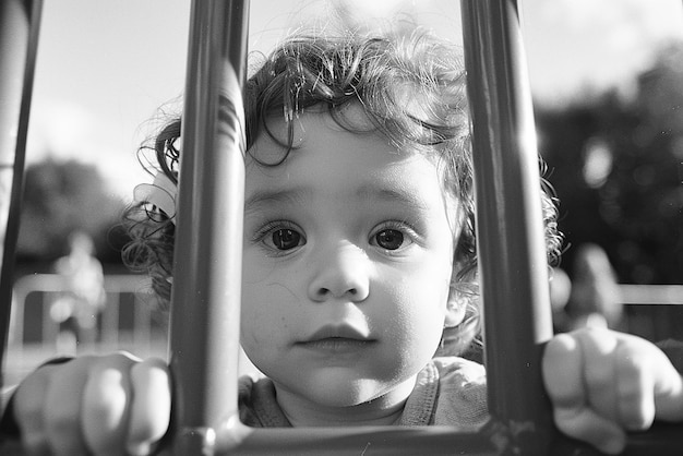 Photo toddler exploring playground with curious expression