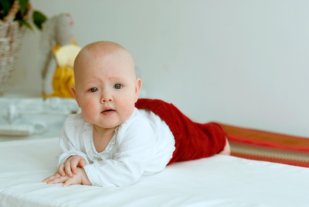 Toddler learns to crawl