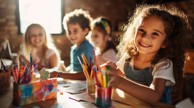 Toddlers enjoy painting at art school