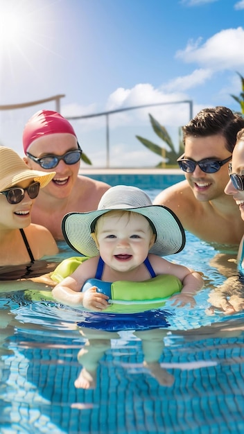 Toddlers first swim with family