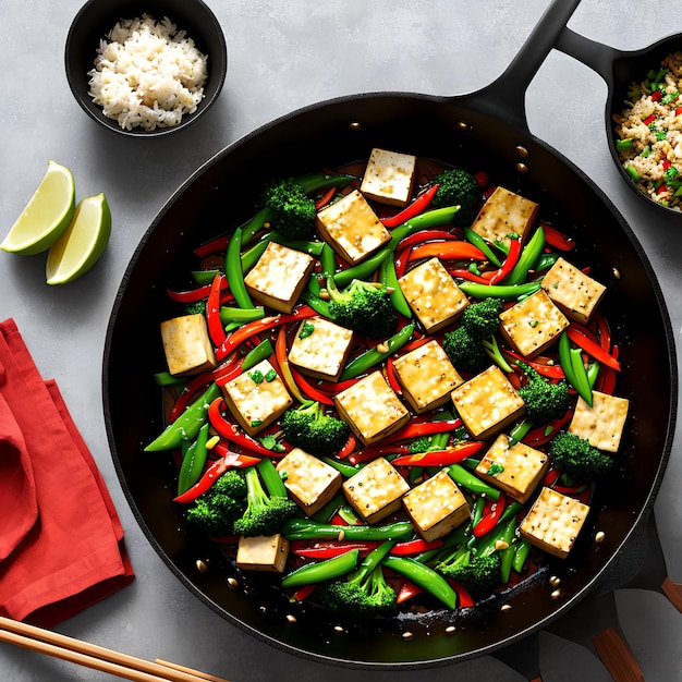 Tofu Stir Fry on dish generative art by AI