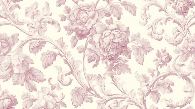 Photo toile de jouy seamless pattern romantic floral scrolls pastel pink and cream vintage elegance intricate detailing ornate design