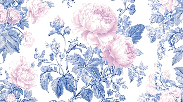 Photo toile de jouy seamless pattern traditional french countryside florals delicate pastels ornate and detailed vintage textile elegance