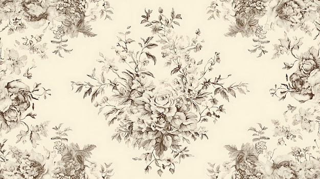 Toile de Jouy seamless pattern vintage floral motifs with lace sepia and cream tones ornate and detailed retro textile design