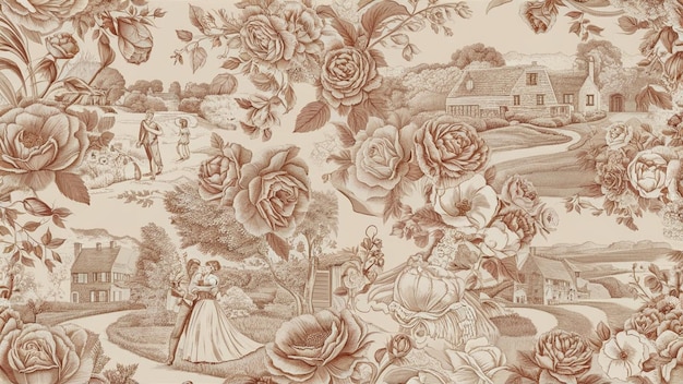 Photo toile pattern wallpaper