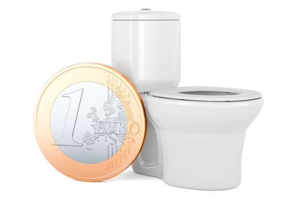 Toilet bowl with euro coin 3D rendering