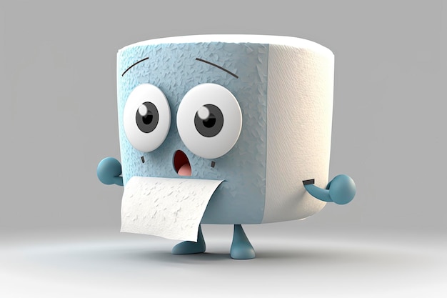 toilet paper cute cartoon character isolated on white background, creative ai