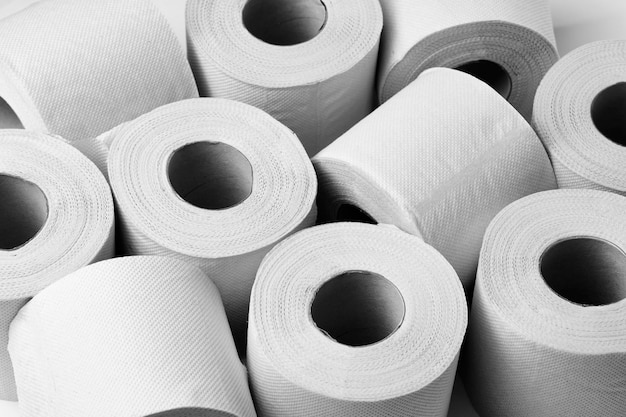 Toilet paper roll on a white background with copy space closeup Paper towel roll