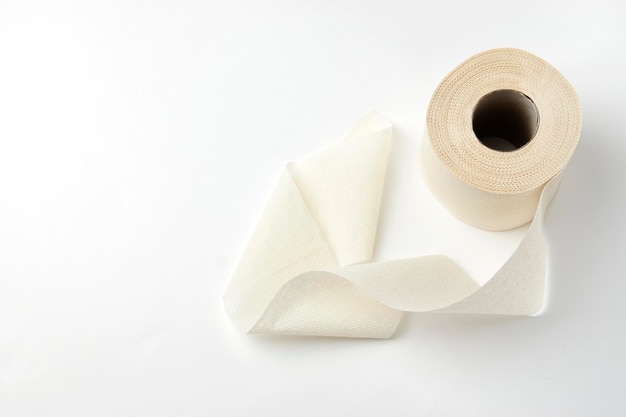 Toilet paper roll on a white background with copy space closeup Paper towel roll