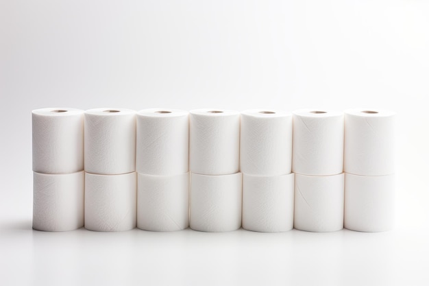 Toilet paper rolls placed on a white backdrop