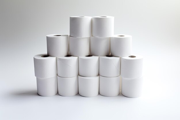 Toilet paper rolls placed on a white backdrop