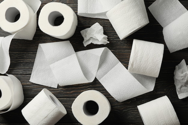 Toilet paper on wooden