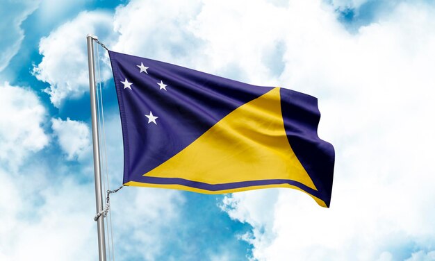 Tokelau flag waving on sky background 3D Rendering