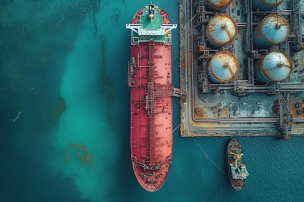 Tokenize Aerial View of a Large Red Cargo Ship Docked