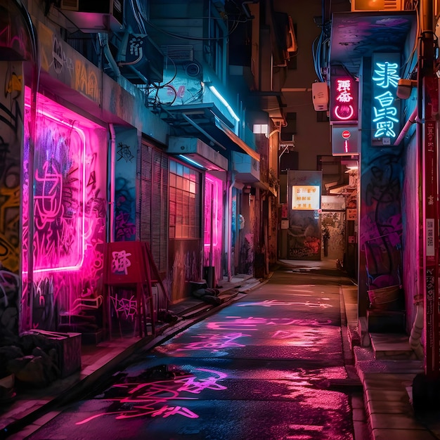 Tokyo City by NightKanji illustration city views magenta neon