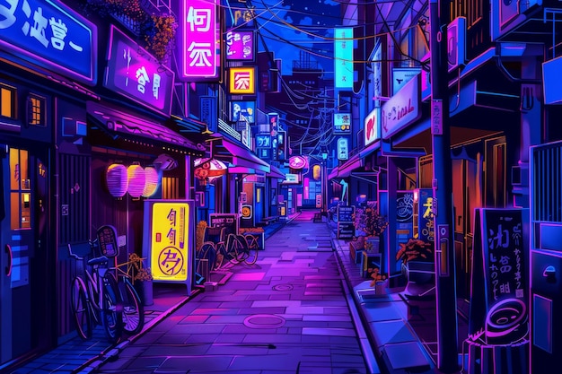 Tokyo Nights Cartoon Illustration of the Bustling Streets