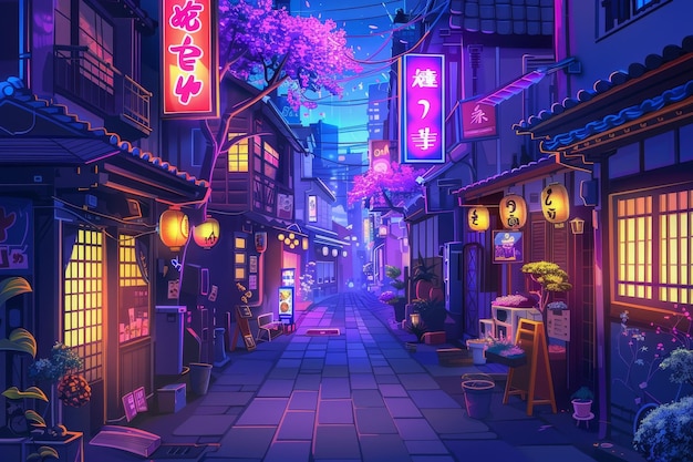 Tokyo Nights Cartoon Illustration of the Bustling Streets