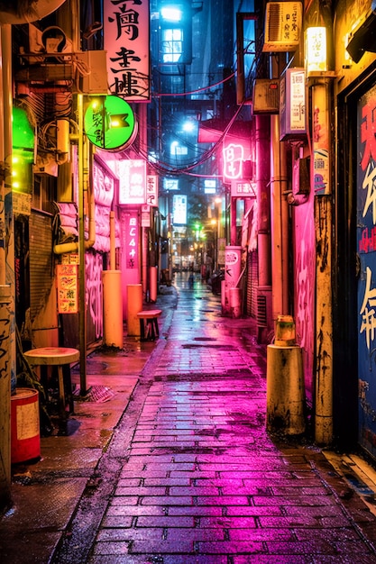 Photo tokyo nightscapes neon lights and kanji graffiti in blacklight ai generated