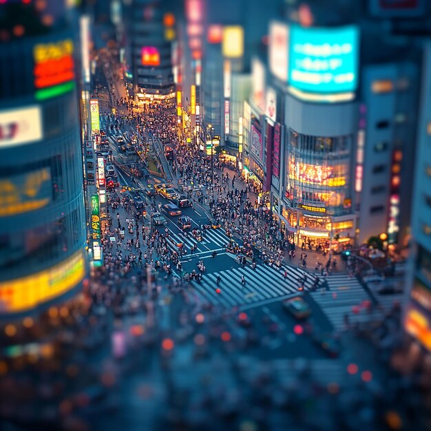 Tokyo Shibuya Crossing is filled with pedestrians and highrise buildings in canalside photography