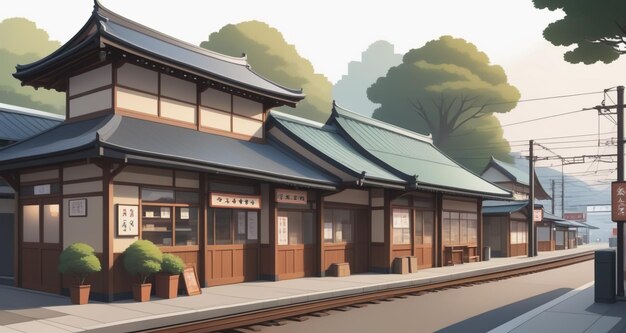 Photo tokyo twilight anime cartoonish artstyle depicting cozy lofi asian architecture in the evening