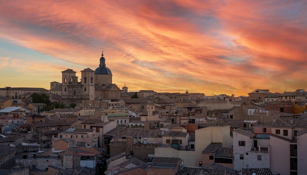 Toledo cityscape sunset time before night, Spain.