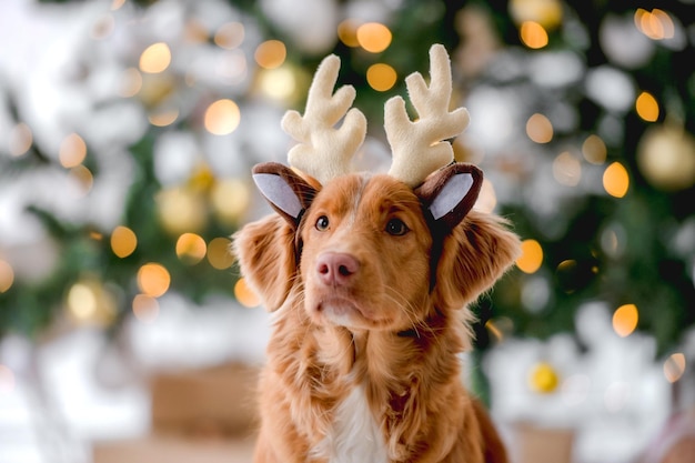 Toller retriever in Christmas time