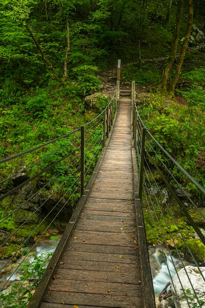 Tolmin Gorge River Canyon in Slovenia Soca Valley Wooden Suspension Bridge